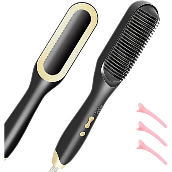 Hair Straightener Brush 5 Temp Settings Fast Heating Auto-Shut Off (Black) s32 - Picture 1 of 8